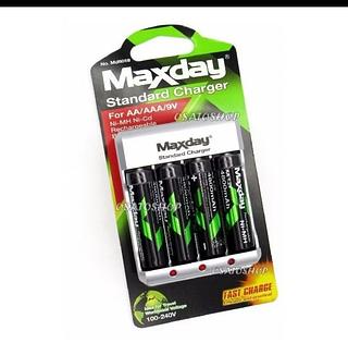 ￼Kit Carregador + 4 Pilhas AA A 4800mah Maxday Recarregável