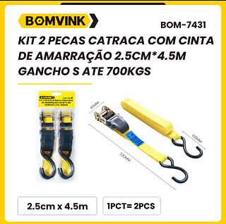 KIT 2 PECAS CATRACA COM CINTA DE AMARRAÇÄO 2.5CM*4.5M GANCHO S ATE 700KGS