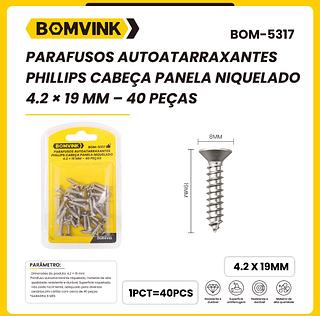 PARAFUSOS AUTOATARRAXANTES PHILLIPS CABECA PANELA NIQUELADO 4.2 x 19 MM - 40 PEÇAS