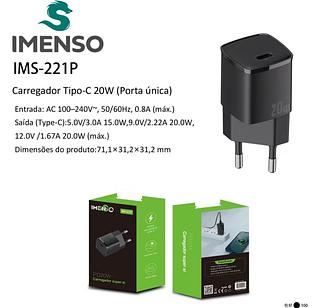 Carregador Rápido PD 20W Tipo C Bivolt Original iPhone Samsung Android—IMENSO