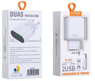 KAIDI carregador para viagem 2.4A 2usb para typec