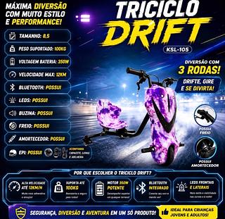 Triciclo elétrico infantil de 8,5 polegadas e 350W com luzes LED, Bluetooth, 3 velocidades e equipamentos de proteção (capacete, joelheiras e cotoveleiras)ksl-