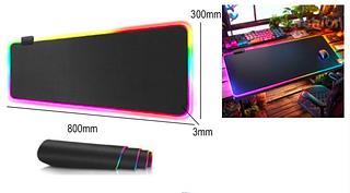 ￼Mousepad Para Jogo Gamer Extra Grande 80 x 30 cm com LED RGB Speed Edition Preto Liso Sem Estampa