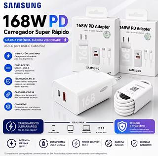 Carregador 168w Turbo Para Moto Samsung dois saida Tipo-c + USB