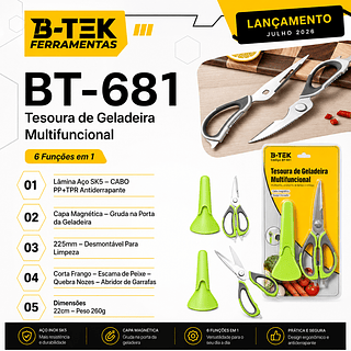 ￼Tesoura De Cozinha Multi-Funcional Com Suporte Magnética Corta Frango Descascador