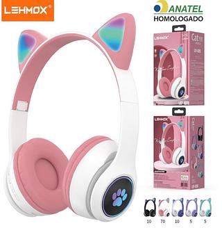 Fone De Ouvido Gatinho Led Colorido Rgb Bluetooth E Radio
