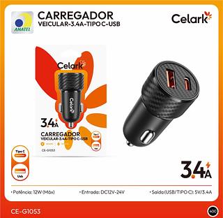 Carregador Veicular 3.4a usb+type-c