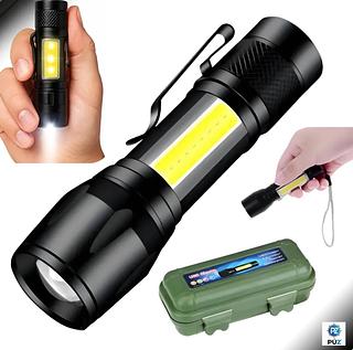 Mini Lanterna Tática Potente Zoom Recarregável Usb + Estojo Cor da lanterna Preto Cor da luz Branca