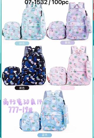 Kit 3 Mochila de Nylon Com Bolsa Transversal e Estojo Juvenil Para Escola Viajar Multiuso