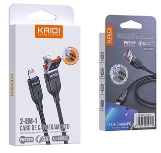 ￼Cabo de Carregador Turbo 20W IPhone 2 Em 1 USB-C / USB Para Lightning Original KAIDI KD-2505CL