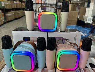Mini Caixa De Som Com2 Microfone Sem Fio Bluetooth Karaokê com luz