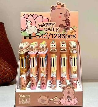 Caneta Esferográfica Capivara 3D com 6 cores Retrátil Capybara fofa Papelaria Criativa—-CAPIVARA