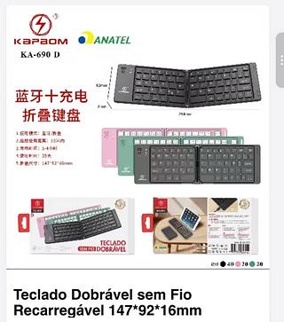￼Teclado Sem Fio Dobrável Recarregável Via Bluetooth compatível com celular iphone tablet ipad pc nootbook