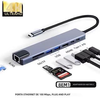 ￼HUB 3.0 De Porta USB Tipo C 6 Em 1 RJ45 Adaptador HDMI Para Laptop Adequado Laptops E Computadores