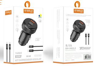 ￼Carregador Veicular 60w Turbo Porta Dupla + Cabo Tipo C Tipo C Super Rapido