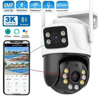 Camera 6mp 3k Segurança Externa Lente Dupla Rastreamento Zoom