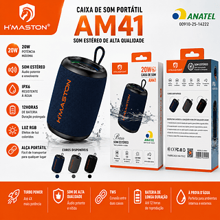 Caixa De Som Portatil 20w Com Led Som Estereo—Hmaston
