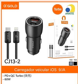 ￼Carregador Veicular 60w Turbo Porta Dupla + Cabo Tipo C iphone Super Rapido