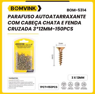 PARAFUSO AUTOATARRAXANTE COM CABEÇA CHATA E FENDA CRUZADA 3*12MM-150PCS