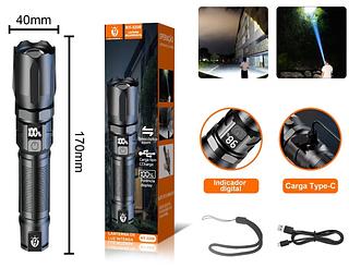 Lanterna Led Com Zoom e Display Digital Tática Potente Forte Longo Alcance usb recarregável
