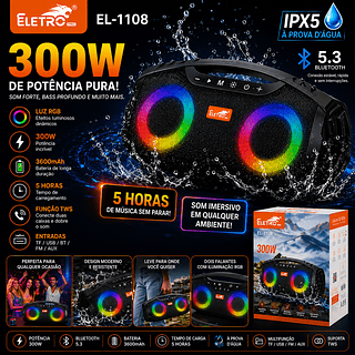 Caixa De Som Eletro Mex El-1108 Potente E Compacta 300w