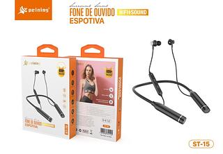 Fone de ouvido Bluetooth Esportivo ST-15 com 60h de Música – Som Hi-Fi, Leve e Resistente 5.3