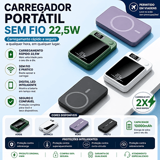 Carregador Portátil Para Iphone Indução Magsafe Powerbank 10000mAh Battery Pack