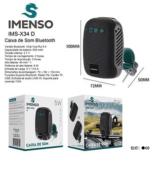 Caixa de som Imenso IMS-X34 IPX5 Conexao TWS com suporte para Bicicleta/Moto