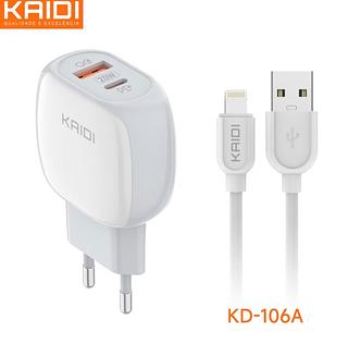 ￼Carregador de Tomada 20W com cabo USB para iPhone Turbo PD+QC3.0 KAIDI