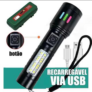 ￼Mini Lanterna Tática Com longo Led E Zoom Recarregável Usb Light De Mao