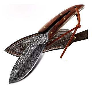 Faca Fulltang Damasco Premium Cabo Madeira + Bainha Couro（dj361）
