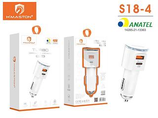 ￼H'maston S18 Carregador Celular Smartphone Carro Veicular Automotivo Saída USB C Tipo C Turbo 48W