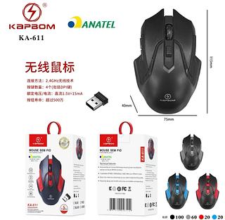 Mouse Sem Fio KAPBOM KA-611 2.4G – Gamer, Ergonômico, Alta Precisão, USB,