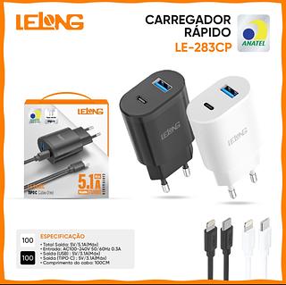 Carregador Turbo 5.1a Usb+usb-c Para iPhone Le-283cp Lelong