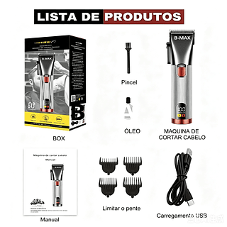 ￼Máquina De Cortar Cabelo Cortador Barbeador Aparador Profissional Acabamento Barba 8 Peças Elétrico