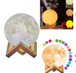 Umidificador Abajur Lua Cheia 3d Led 880ml C/suporte Madeira