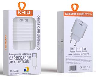 Carregador Turbo Para Typec QC3.0 3A Kaidi 18W