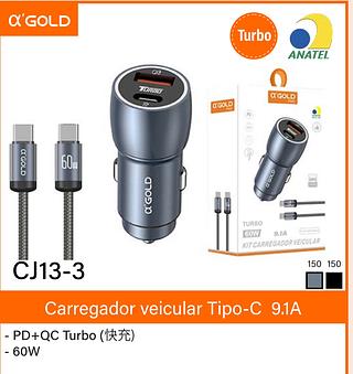 ￼Carregador Veicular 60w Turbo Porta Dupla + Cabo Tipo C iphone Super Rapido