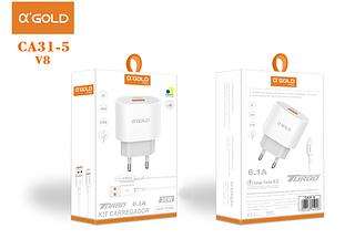 Carregador Turbo 6.1a uma usb 30w para v8—agold