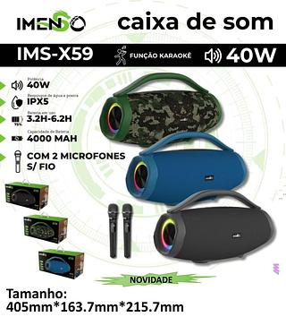 Caxia de som portatir auto IMENSO 40W 100%Origina com 2microphone