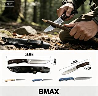 22.6CM Faca De Caça Grande Churrasco Modelo Luxo Fulltang Inox—BMAX