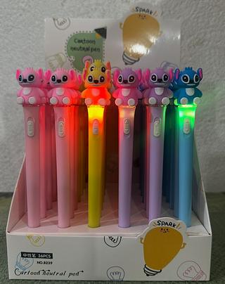 ￼Caneta Stitch Com Led Tinta preta Papelaria Fofa Kawaii 4cores