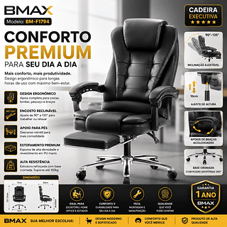 Cadeira Ergonômica Escritório Ajustável Reclinável Apoio Lombar Tela Mesh Confortável—BMAX