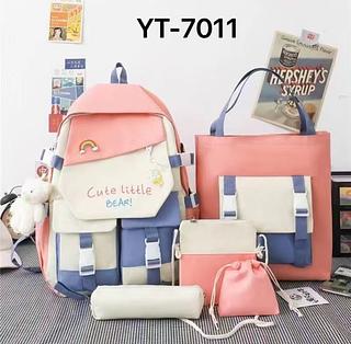 ￼Kit Mochila 5 Peças Conjunto Bolsas Feminina Estojo Escolar Com Chaveiro e Bottom，tem4cor