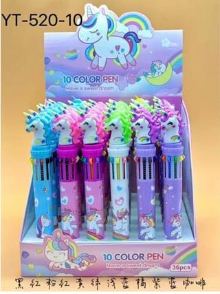 Caneta esferográfica 10 cores multicor，unicornio