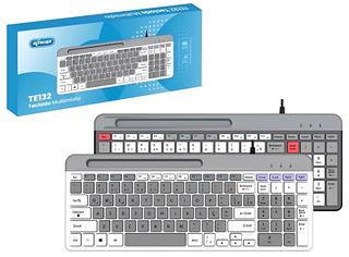 Teclado Com Fio E Suporte Para Smartphone Perfil Silencioso LEDS Indicadores KP-TE132