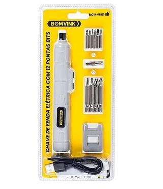 CHAVE DE FENDA ELÉTRICA COM 12 PONTAS BITS BOM-9911
