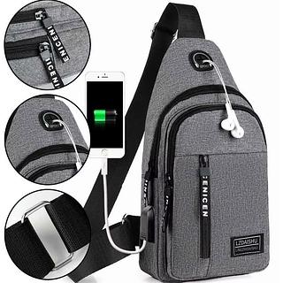 Bolsa Transversal Multiuso com Saída para Fone Cinza