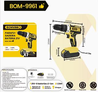 ￼Parafusadeira Furadeira 21v 1Baterias Completo BOMDER