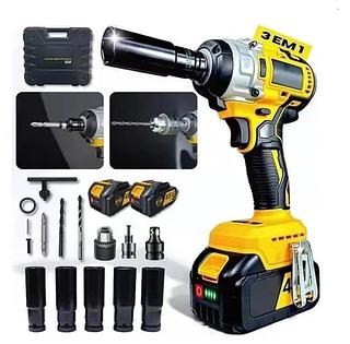 Chave de Impacto 3 em 1 elétrica sem fio Parafusadeira Furadeira Brushless 48V 2 Baterias e Maleta
